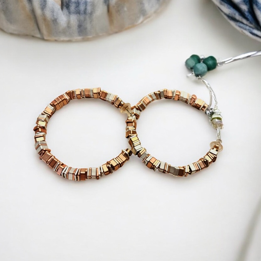 Sassy Jones Rose tone and Silver tone Muse Hoops